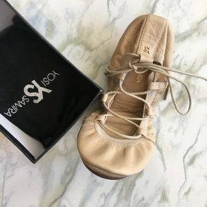 Yosi Samra Lace Up Leather Packable Flats